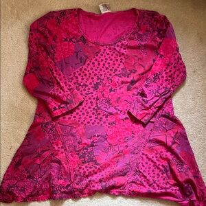Color Me Cotton Women's Pink Patterned Top 3/4 sleeve sz L